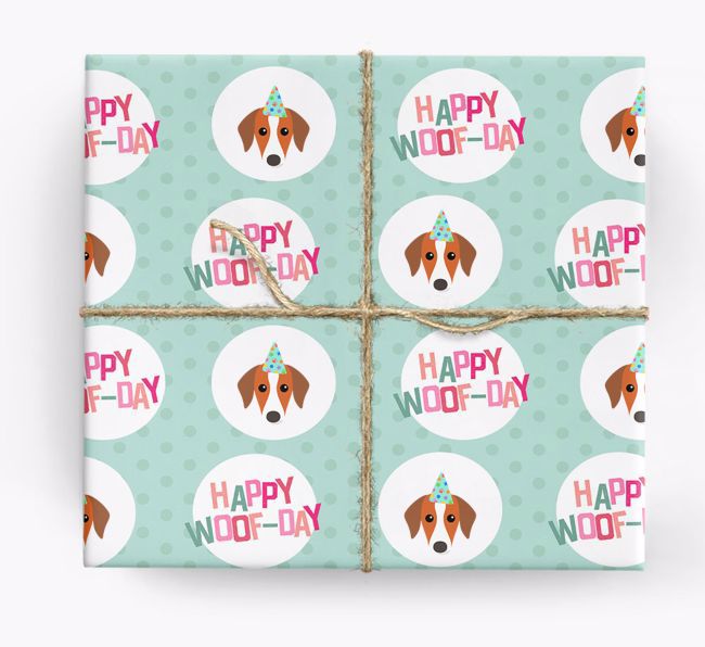 'Happy Woof-day' Wrapping Paper with {breedFullName} Icons