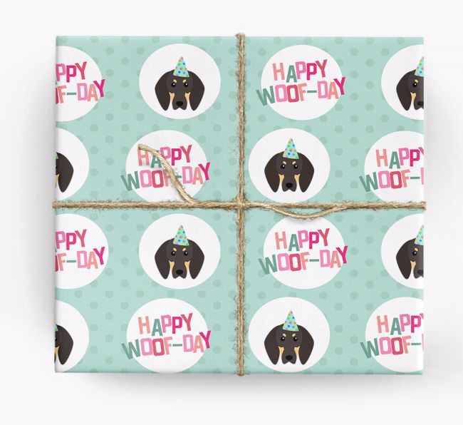 'Happy Woof-day' Wrapping Paper with {breedFullName} Icons