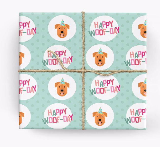 'Happy Woof-day' Wrapping Paper with {breedFullName} Icons