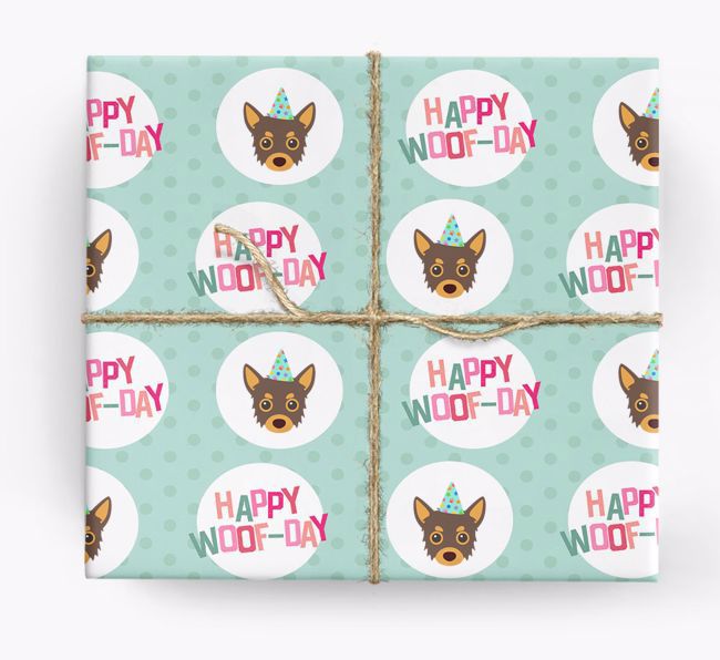 'Happy Woof-day' Wrapping Paper with {breedFullName} Icons