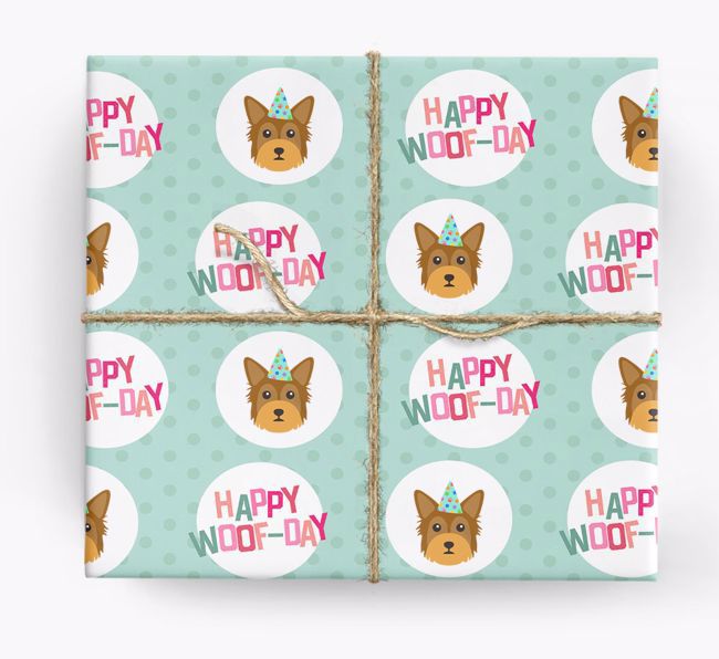 'Happy Woof-day' Wrapping Paper with {breedFullName} Icons