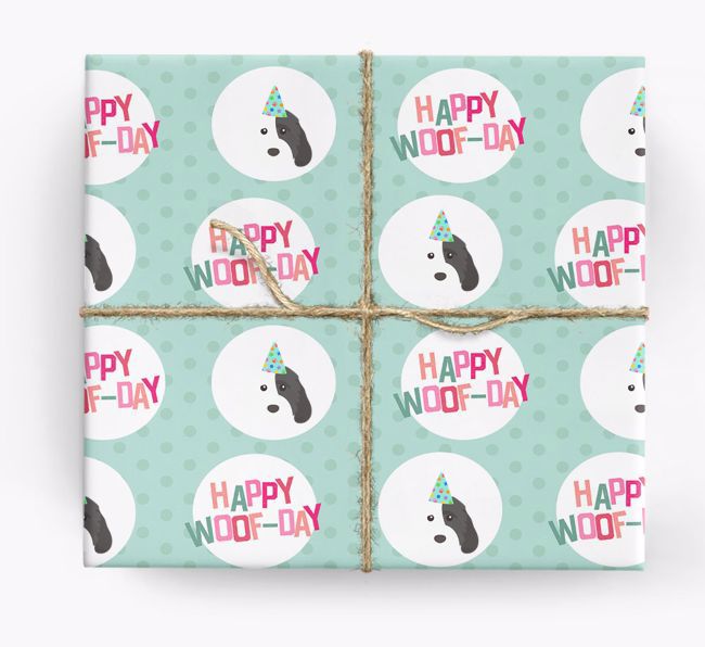 'Happy Woof-day' Wrapping Paper with {breedFullName} Icons