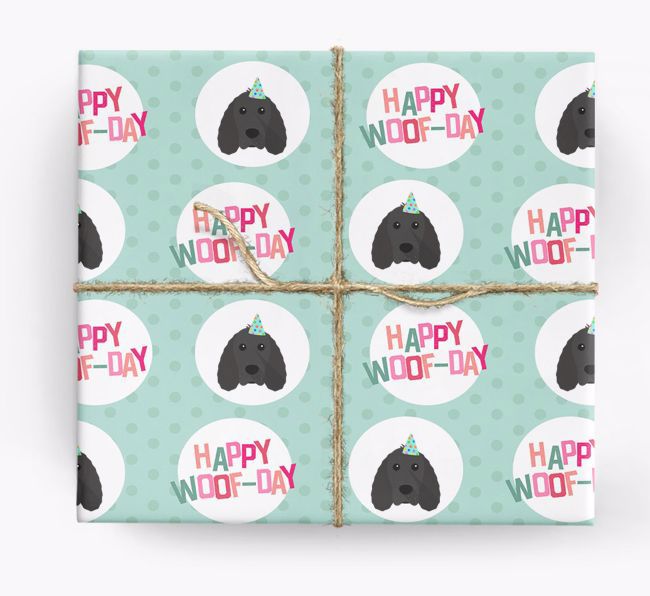 'Happy Woof-day' Wrapping Paper with {breedFullName} Icons