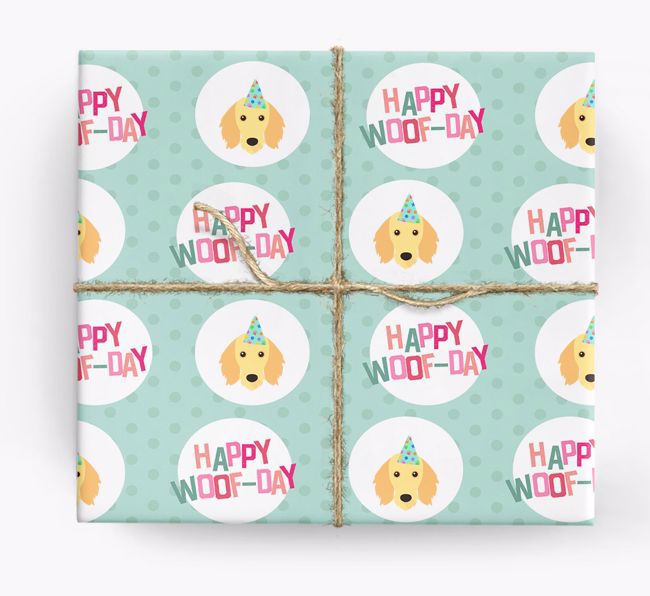 'Happy Woof-day' Wrapping Paper with {breedFullName} Icons