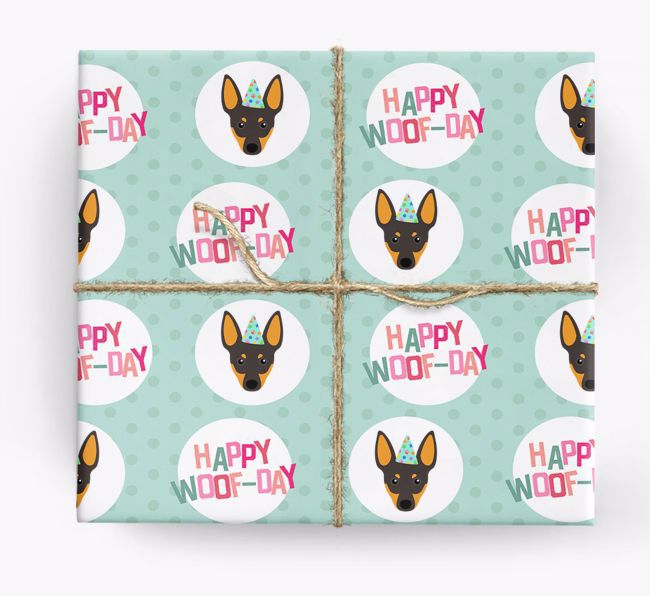 'Happy Woof-day' Wrapping Paper with {breedFullName} Icons