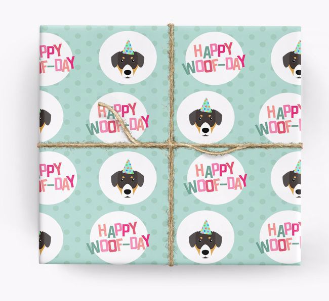 'Happy Woof-day' Wrapping Paper with {breedFullName} Icons