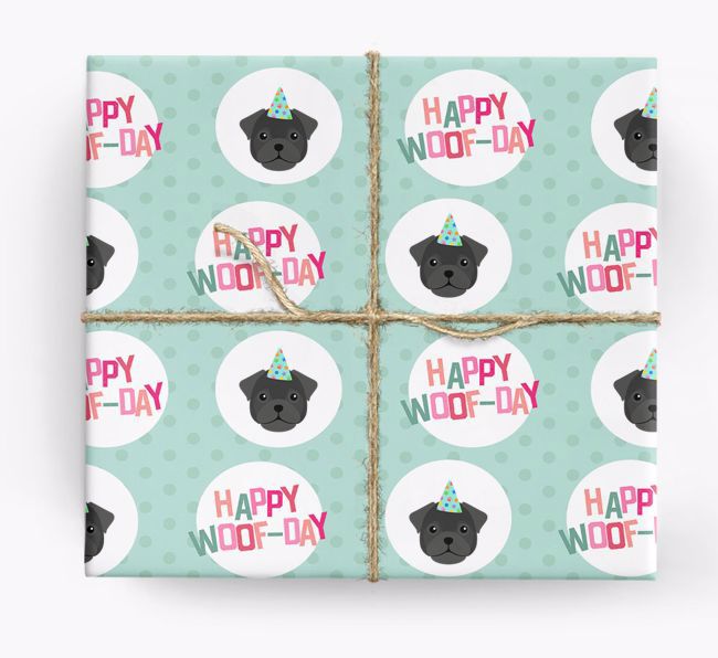 'Happy Woof-day' Wrapping Paper with {breedFullName} Icons