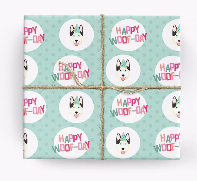 'Happy Woof-day' Wrapping Paper with {breedFullName} Icons