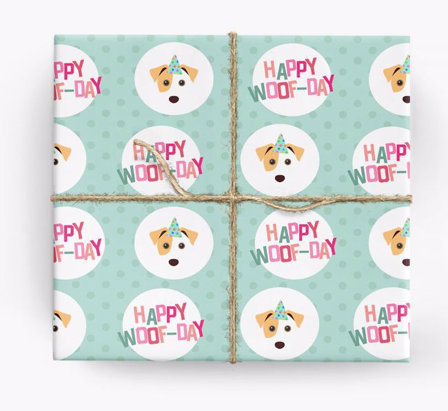 'Happy Woof-day' Wrapping Paper with {breedFullName} Icons