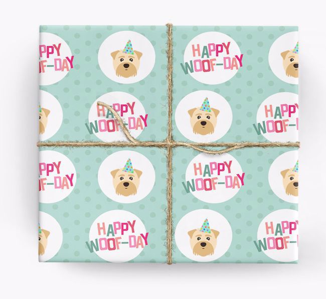 'Happy Woof-day' Wrapping Paper with {breedFullName} Icons