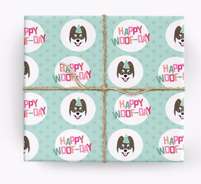 'Happy Woof-day' Wrapping Paper with {breedFullName} Icons