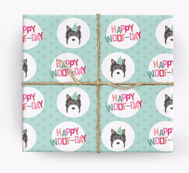 'Happy Woof-day' Wrapping Paper with {breedFullName} Icons
