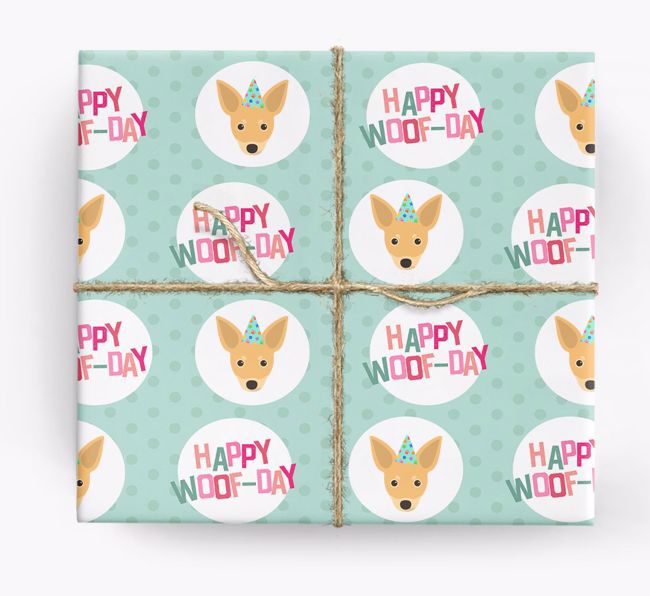 'Happy Woof-day' Wrapping Paper with {breedFullName} Icons