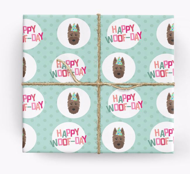 'Happy Woof-day' Wrapping Paper with {breedFullName} Icons