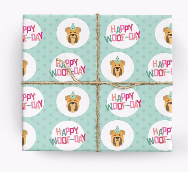 'Happy Woof-day' Wrapping Paper with {breedFullName} Icons