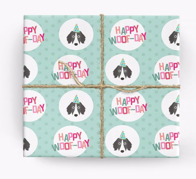 'Happy Woof-day' Wrapping Paper with {breedFullName} Icons