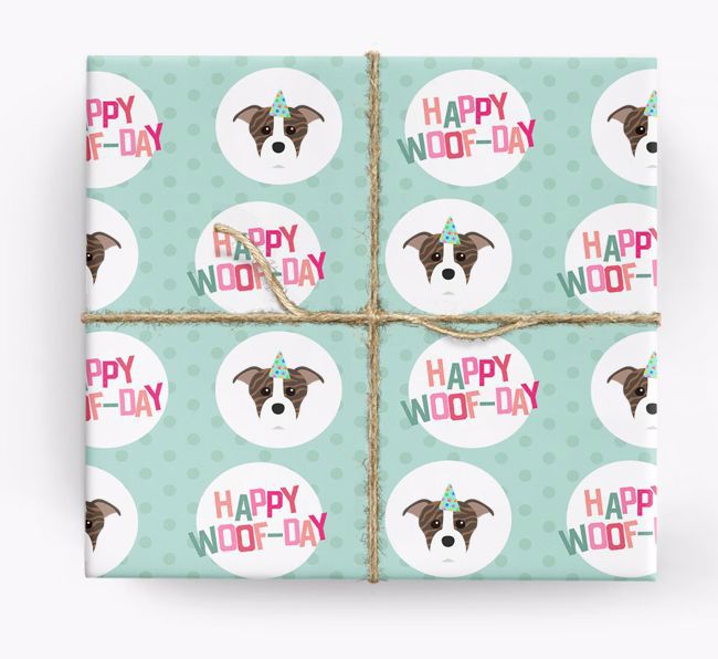 'Happy Woof-day' Wrapping Paper with {breedFullName} Icons