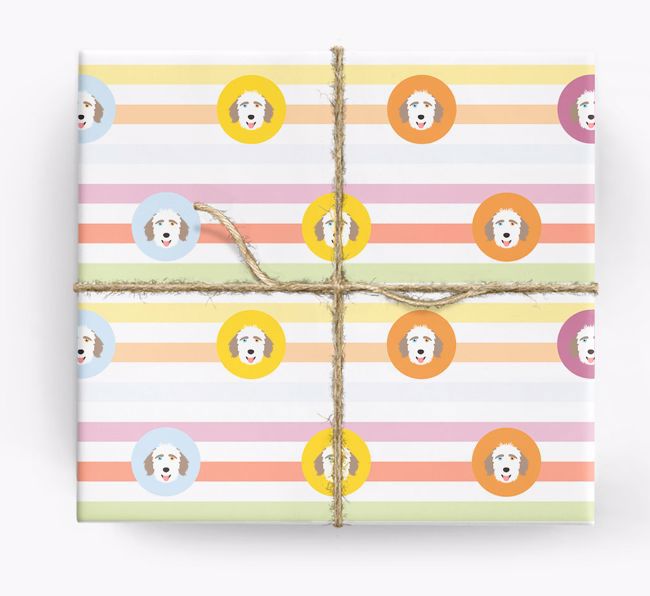 Colourful Wrapping Paper with {breedFullName} Icons