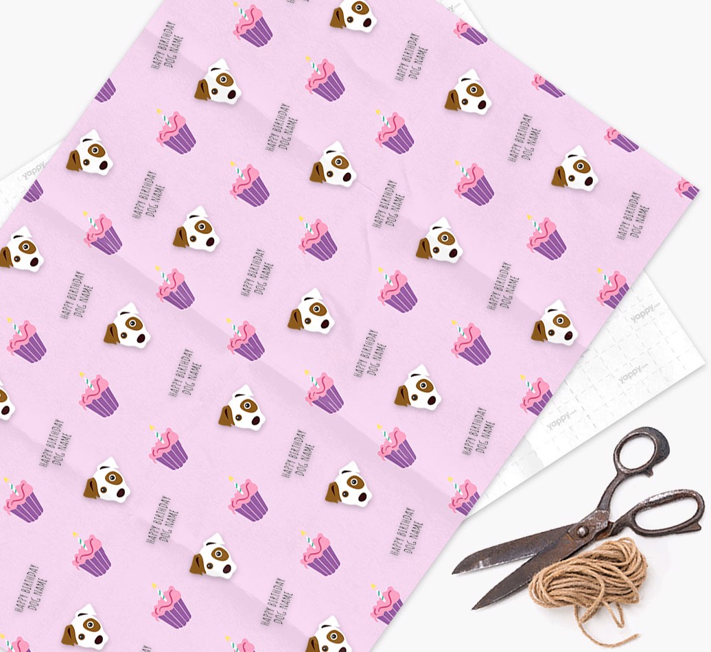 Happy Birthday - Cupcakes' - Personalized Dog Wrapping Paper