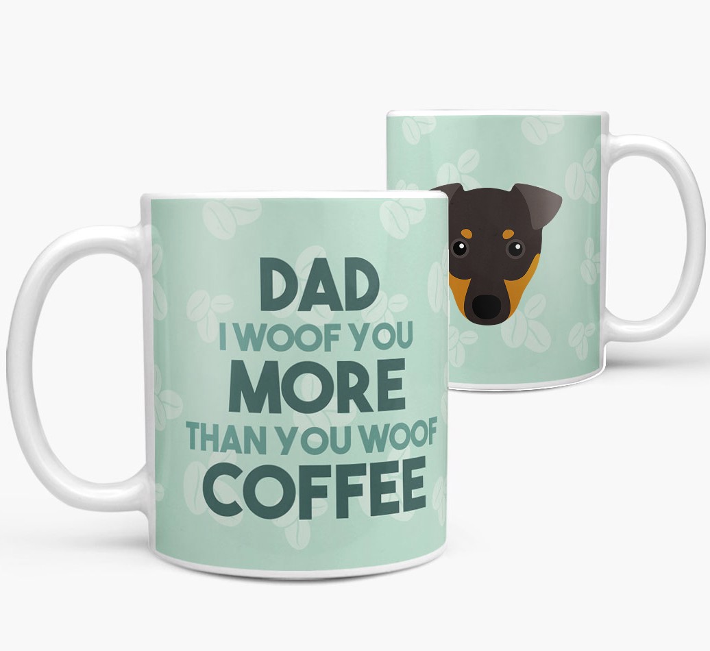 'Dad I woof you more than you woof coffee' Mug with {breedFullName} Yappicon both views