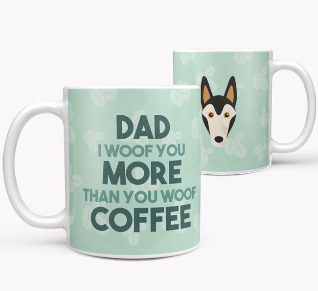 'Dad I woof you more than you woof coffee' Mug with {breedFullName} Icon