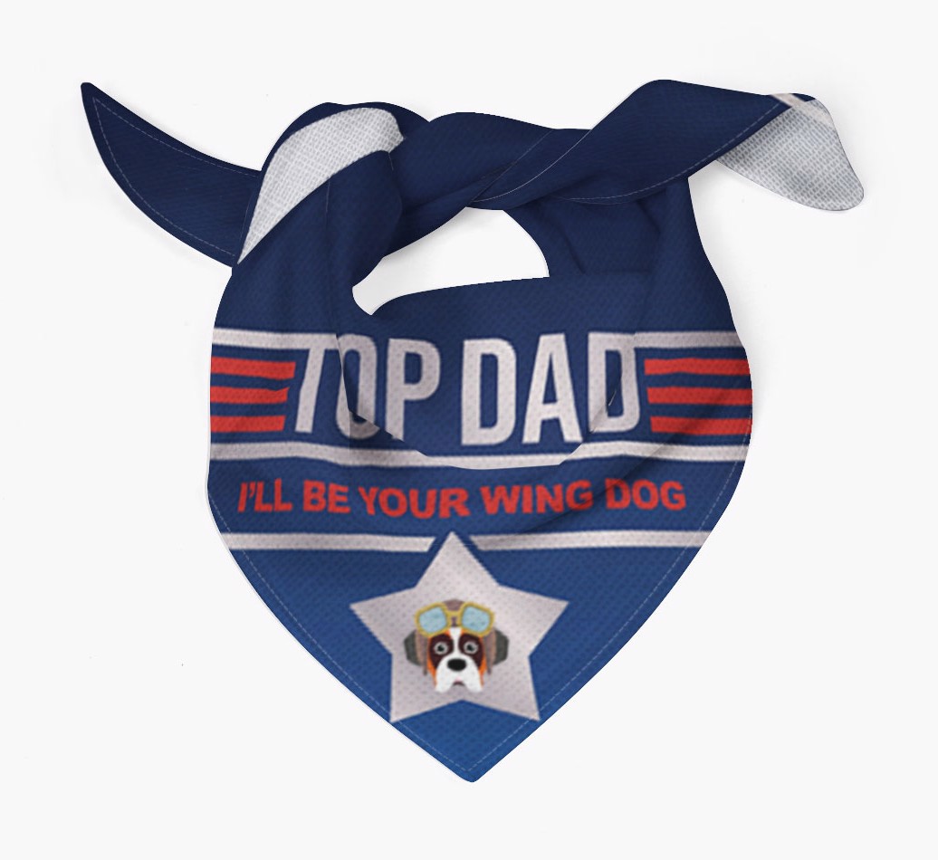 Top Dad: Personalised {breedFullName} Dog Bandana With Peeking Yappicon Dog Bandana Tied