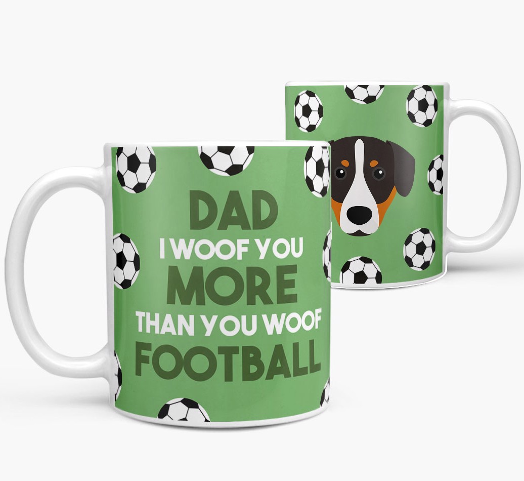 'Dad I woof you more than you woof football' Mug with {breedFullName} Yappicon both views