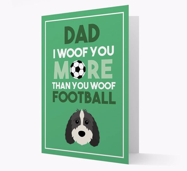 'Woof you more than you woof Football' Card with {breedFullName} Icon