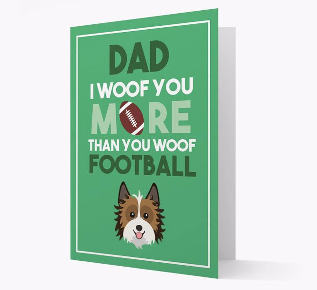 'Woof you more than you woof Football' Card with {breedFullName} Icon