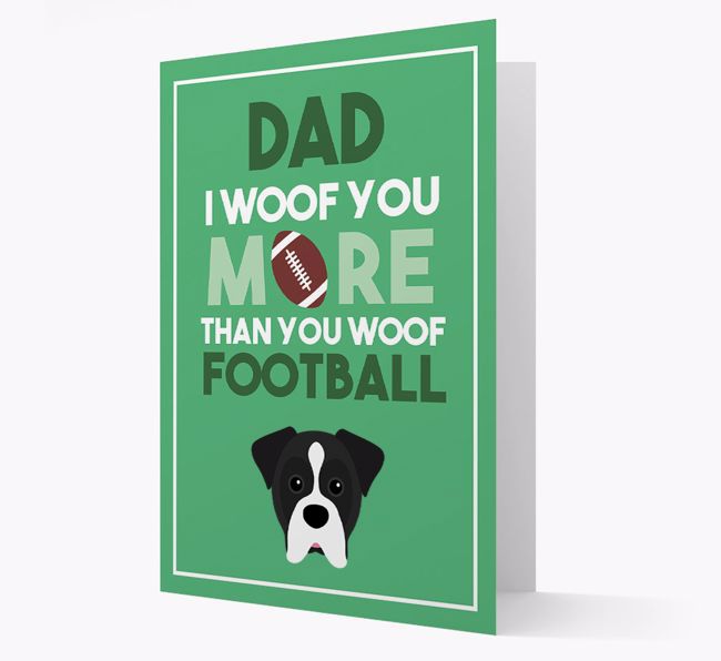 'Woof you more than you woof Football' Card with {breedFullName} Icon