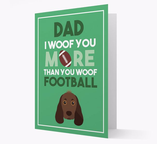 'Woof you more than you woof Football' Card with {breedFullName} Icon