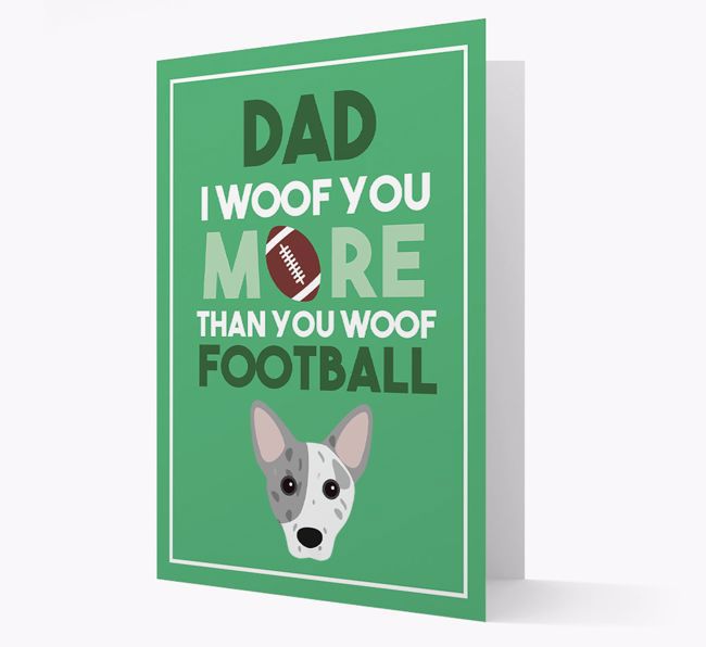 'Woof you more than you woof Football' Card with {breedFullName} Icon