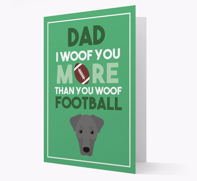 'Woof you more than you woof Football' Card with {breedFullName} Icon