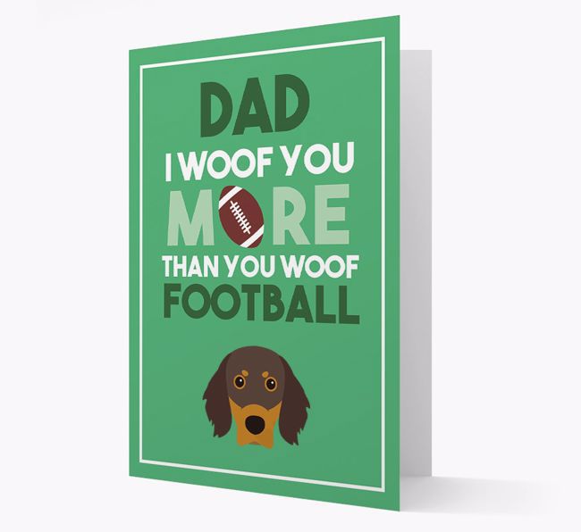 'Woof you more than you woof Football' Card with {breedFullName} Icon