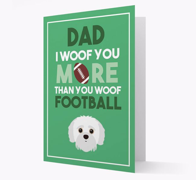 'Woof you more than you woof Football' Card with {breedFullName} Icon