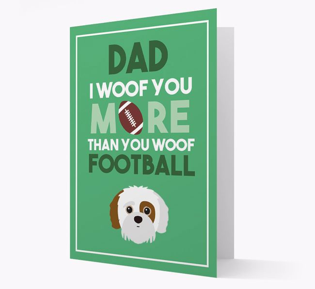 'Woof you more than you woof Football' Card with {breedFullName} Icon