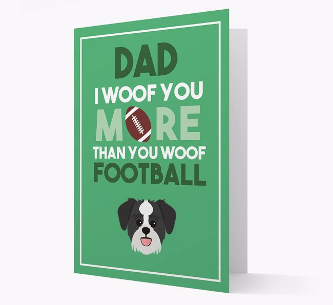 'Woof you more than you woof Football' Card with {breedFullName} Icon