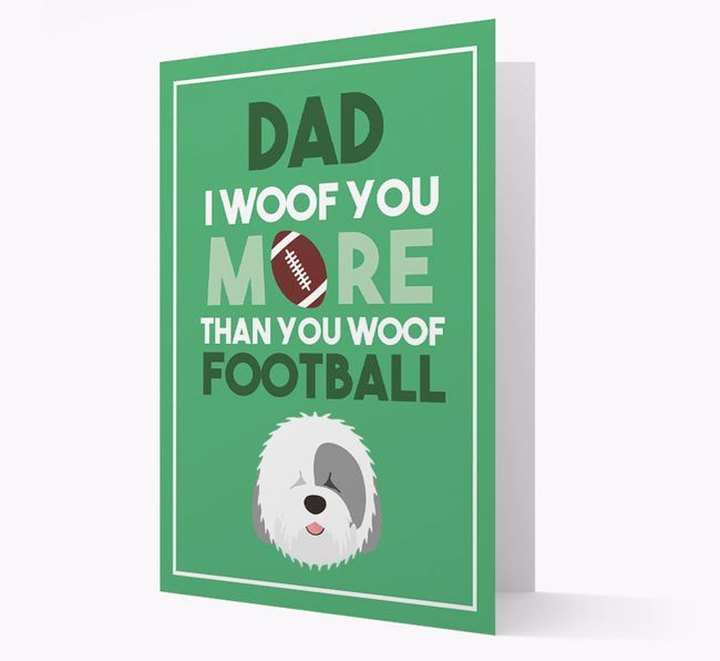 'Woof you more than you woof Football' Card with {breedFullName} Icon