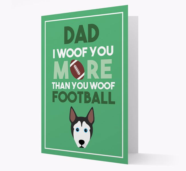 'Woof you more than you woof Football' Card with {breedFullName} Icon