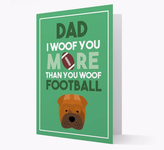 'Woof you more than you woof Football' Card with {breedFullName} Icon