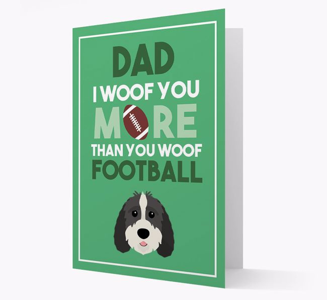 'Woof you more than you woof Football' Card with {breedFullName} Icon