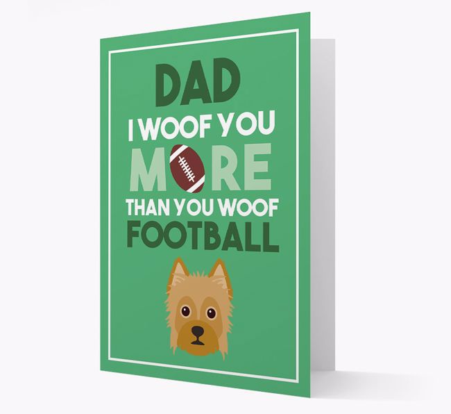 'Woof you more than you woof Football' Card with {breedFullName} Icon