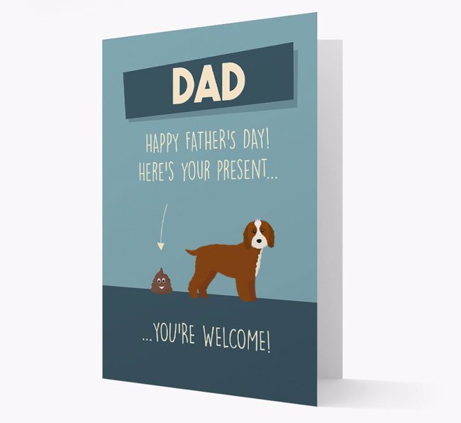 'Dad, here's your present...' Card for {breedFullName} Dad