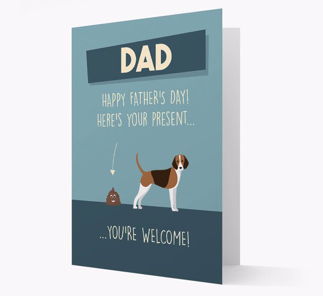 'Dad, here's your present...' Card for {breedFullName} Dad