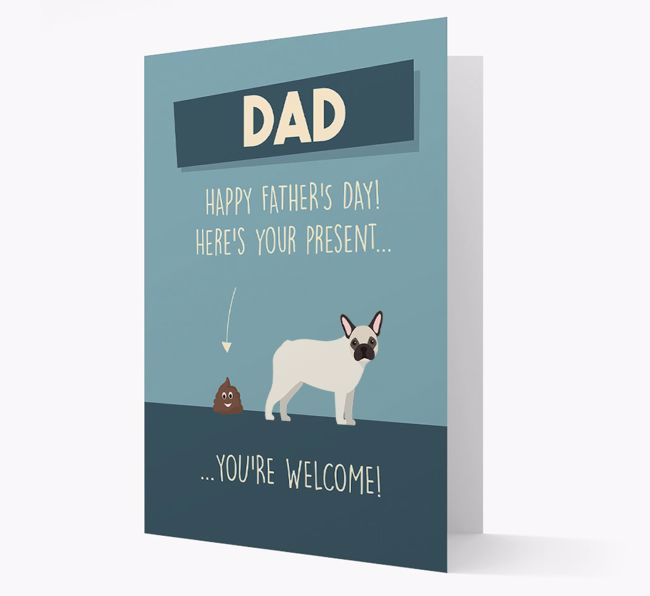 'Dad, here's your present...' Card for {breedFullName} Dad