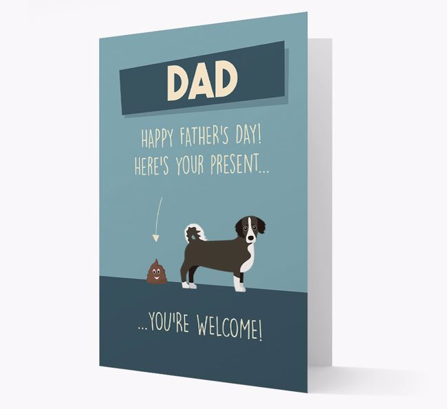 'Dad, here's your present...' Card for {breedFullName} Dad