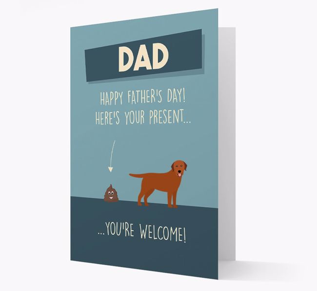 'Dad, here's your present...' Card for {breedFullName} Dad