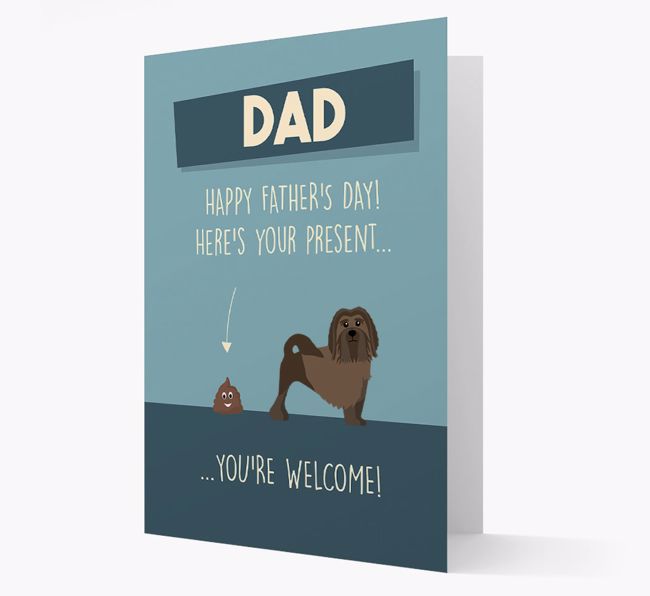 'Dad, here's your present...' Card for {breedFullName} Dad