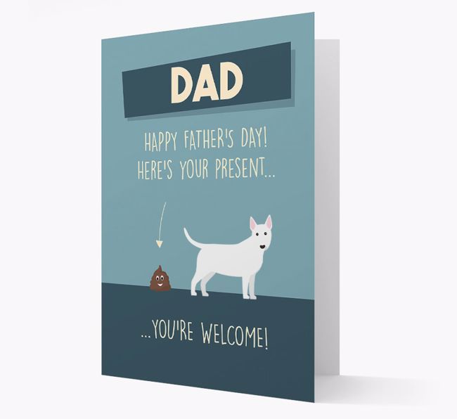 'Dad, here's your present...' Card for {breedFullName} Dad