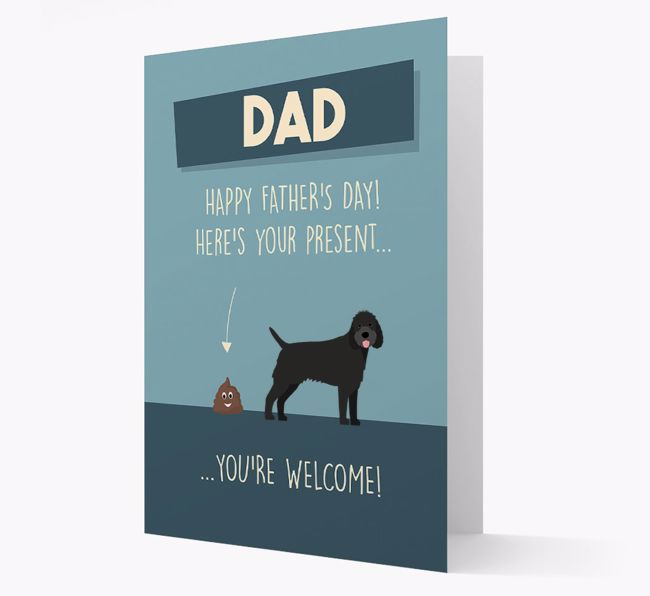 'Dad, here's your present...' Card for {breedFullName} Dad